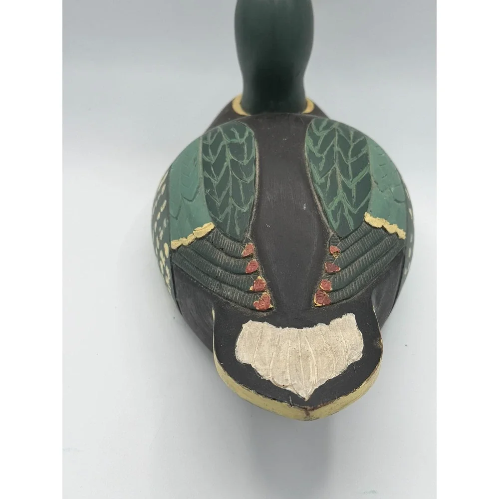 Vintage Style Hand Painted Duck Decoy Figurine Mallard Wood Decorative Bird